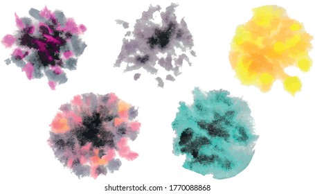 Vector colorful aquarelle splashes. Circle shaped in 5 variations.