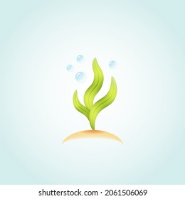 Algas de acuario de color vectorial con icono de burbujas. Pictograma de gradiente aislado con una planta de agua sobre un fondo azul. Signo de corte para web