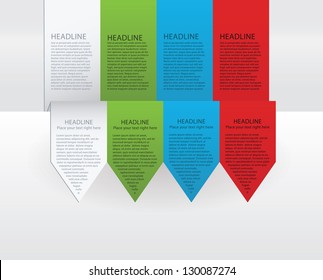 Vector colorful arrow labels. Paper, green, blue and red version. Much space for your text.