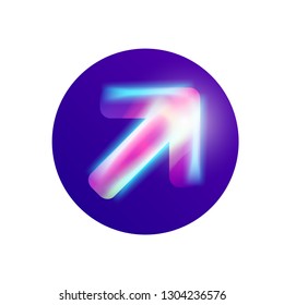 Vector colorful arrow for web and print. Neon light with bright glow. Direction arrow in blue circle. Creavite hi tech modern art. Can be used for landing page and presentation.