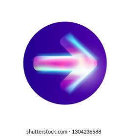 Vector colorful arrow for web and print. Neon light with bright glow. Direction arrow in blue circle. Creavite hi tech modern art. Can be used for landing page and presentation.
