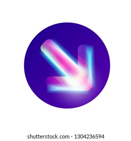 Vector colorful arrow for web and print. Neon light with bright glow. Direction arrow in blue circle. Creavite hi tech modern art. Can be used for landing page and presentation.