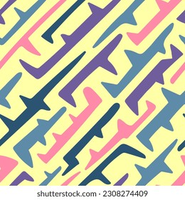 vector colorful askew thorn lines seamless pattern on yellow