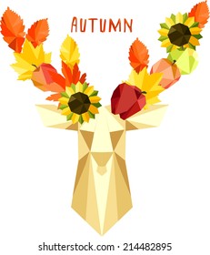 Vector colorful autumn card with leaves and deer head