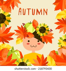 Vector colorful autumn card with leaves