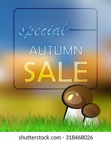 Vector colorful autumn card sale with mushroom theme