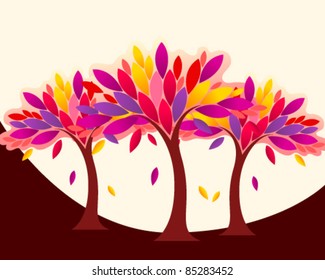 Vector colorful autumn forest illustration