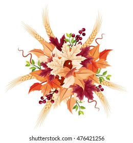 Vector colorful autumn leaves bouquet isolated on a white background.