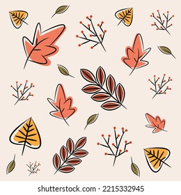 Vector colorful autumn natural seamless pattern with fall leaves. Fall endless background