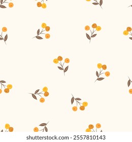 Vector colorful autumn natural seamless pattern with flowers and leafs. Seamless background. November.