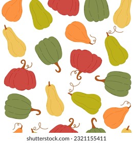 Vector colorful autumn seamless pattern pumpkins. Fall endless background.