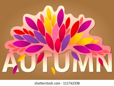 Vector colorful, autumn text and leaves background illustration