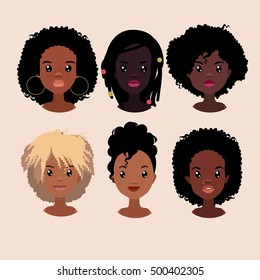 Vector colorful avatar set of pretty different african girls