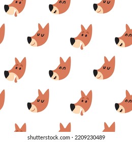 Vector colorful baby pattern with different cartoon dog heads for children, kids