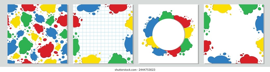 Vektorgrafik Bunte Zurück zur Schule oder Lehrertag Banner Vorlage Bildungskonzept für Neue Schulzeit Schulzeit Schultasche mit Stationären Bunten Farbspritzer auf Leere Mathe Muster Rahmen aus bunter Tinte