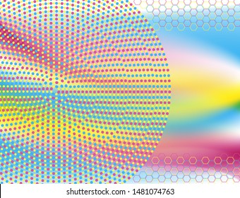 Vector colorful background of circles, dots, hexagons.