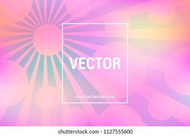 Vector colorful background with circular shapes and rays in trendy colors.