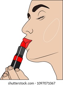 Vector colorful background in comic retro pop art style. Cosmetics appliying on female face.