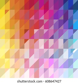 Vector colorful background composed with squares and triangles. Mosaic gradient from yellow to blue.