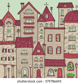 vector colorful background with cute sketched houses