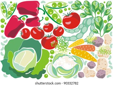 vector colorful background with decorative fresh  vegetables