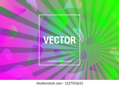 Vector colorful background with dynamic shapes and rays in trendy colors.