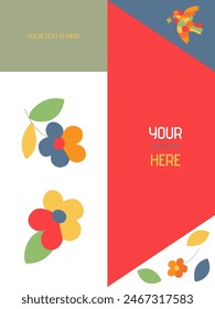 Vector colorful background with geometric birds and flowers.