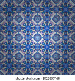 Vector colorful background, geometric doodle ornate seamless pattern. Bandanna shawl, tablecloth fabric print, silk neck scarf, kerchief design in purple, blue and beige colors.