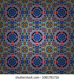 Vector colorful background, geometric doodle ornate. Bandanna shawl, tablecloth fabric print, silk neck scarf, kerchief design in green, blue and violet colors.