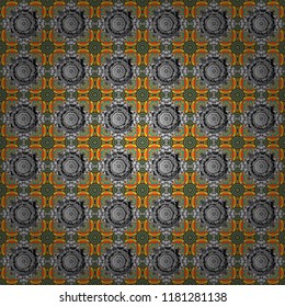Vector colorful background, geometric doodle ornate seamless pattern. Bandanna shawl, tablecloth fabric print, silk neck scarf, kerchief design in orange, blue and gray colors.