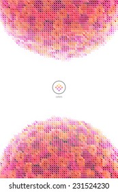vector colorful background with huge flower sphere build of tiny geometric particles