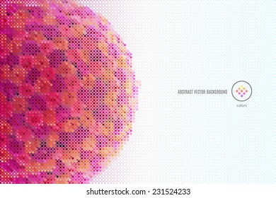 vector colorful background with huge flower sphere build of tiny geometric particles