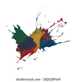 Fondo de color vectorial con salpicadura de tinta, mancha y pincel de colores arcoiris de trazo Grunge elemento texturado para diseño, fondo.