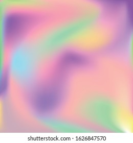 Vector colorful background. Iridescent paper. Holographic foil texture. Rainbow gradient template. Trendy wallpaper