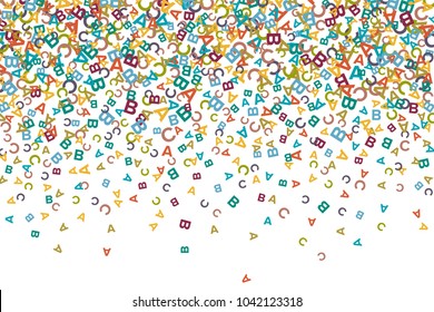 Vector colorful background made from alphabet symbols, letters or characters in flat style