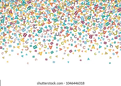 Vector colorful background made from alphabet symbols, letters or characters in flat style