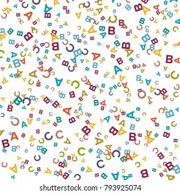 Vector colorful background made from alphabet symbols, letters or characters in flat style