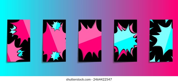 Vector colorful background in pop art retro comic style. Vector trendy editable set of templates for social media networks stories. Modern design backgrounds for flyers, cards, posters. EPS10