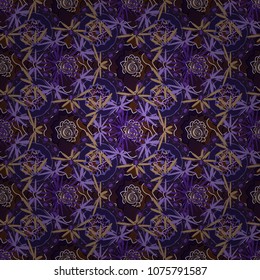 Vector colorful background. Seamless pattern with natural mandala flat lay, zen, yoga, meditation, still life mandala. Bohemian flower mandala in gray, blue and brown colors.