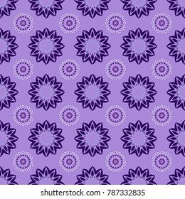 Vector colorful background. Seamless pattern with natural mandala flat lay, zen, yoga, meditation, still life mandala. Bohemian flower mandala in neutral, violet and blue colors.