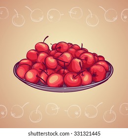 vector colorful background with sketched bowl of apples