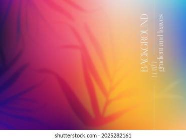 Vector Colorful Background with Transparent Shadows of Tropical Leaves. Decorative Design Elements with Gradient. Creative Overlay Effect for Mockups, Banners and Posters