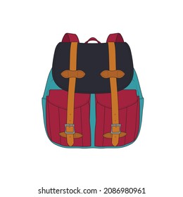 Vector Colorful Backpacks. Backpacks for schoolchildren, students, travellers and tourists. Back to School rucksack flat vector illustrations isolated on white.
