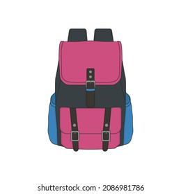 Vector Colorful Backpacks. Backpacks for schoolchildren, students, travellers and tourists. Back to School rucksack flat vector illustrations isolated on white.
