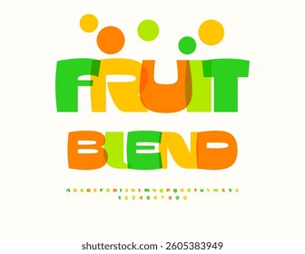 Vector Colorful badge Fruit Blend with creative Font. Watercolor set of Alphabet Letters and Numbers