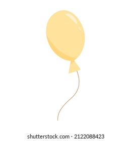 Vector colorful balloon in flat cartoon style isolated on white background. Helium yellow glossy balloon for birthday celebration, party decoration