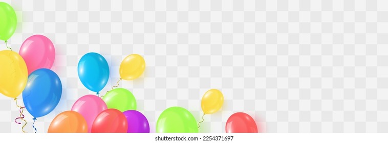 Globos de colores vectoriales aislados en el fondo del png. Plantilla de globos de helio 3d festividad realista para el aniversario, diseño de fiesta de cumpleaños. Ilustración del vector sobre fondo transparente