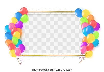 Vector colorful balloons isolated on png background. Realistic festive 3d helium balloons template for anniversary, Birthday party design. Vector illustration on transparent background