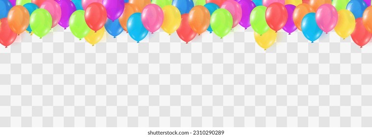 Globos de colores vectoriales aislados en el fondo del png. Plantilla de globos de helio 3d festivos para el aniversario. Diseño de fiesta de cumpleaños. Ilustración del vector sobre fondo transparente