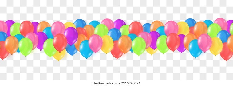 Vector colorful balloons isolated on png background. Festive 3d helium balloons template for anniversary. Birthday party design. Vector illustration on transparent background